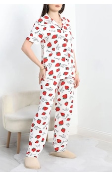 Seka Store Seka Milan Kumaş Düğmeli Pijama Takımı Çilekbeyaz - 750.1287. Çok Renkli