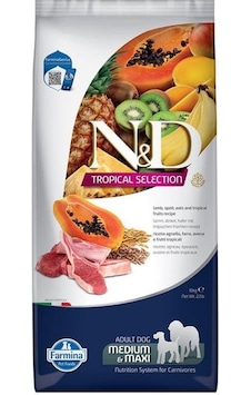 N&D Tropical Selection Düşük Tahıllı Kuzulu Tropikal Meyveli Orta Büyük Irk Yetişkin Köpek Maması 10 KG