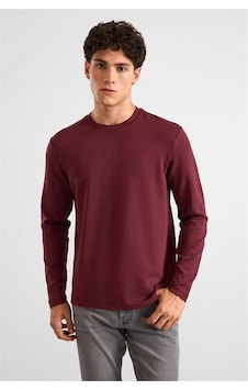 Süvari Koyu Bordo Regular Düz Baskısız İnterlok Bisiklet Yaka Cepsiz Düz Sweatshirt Ssw2013700035-k09