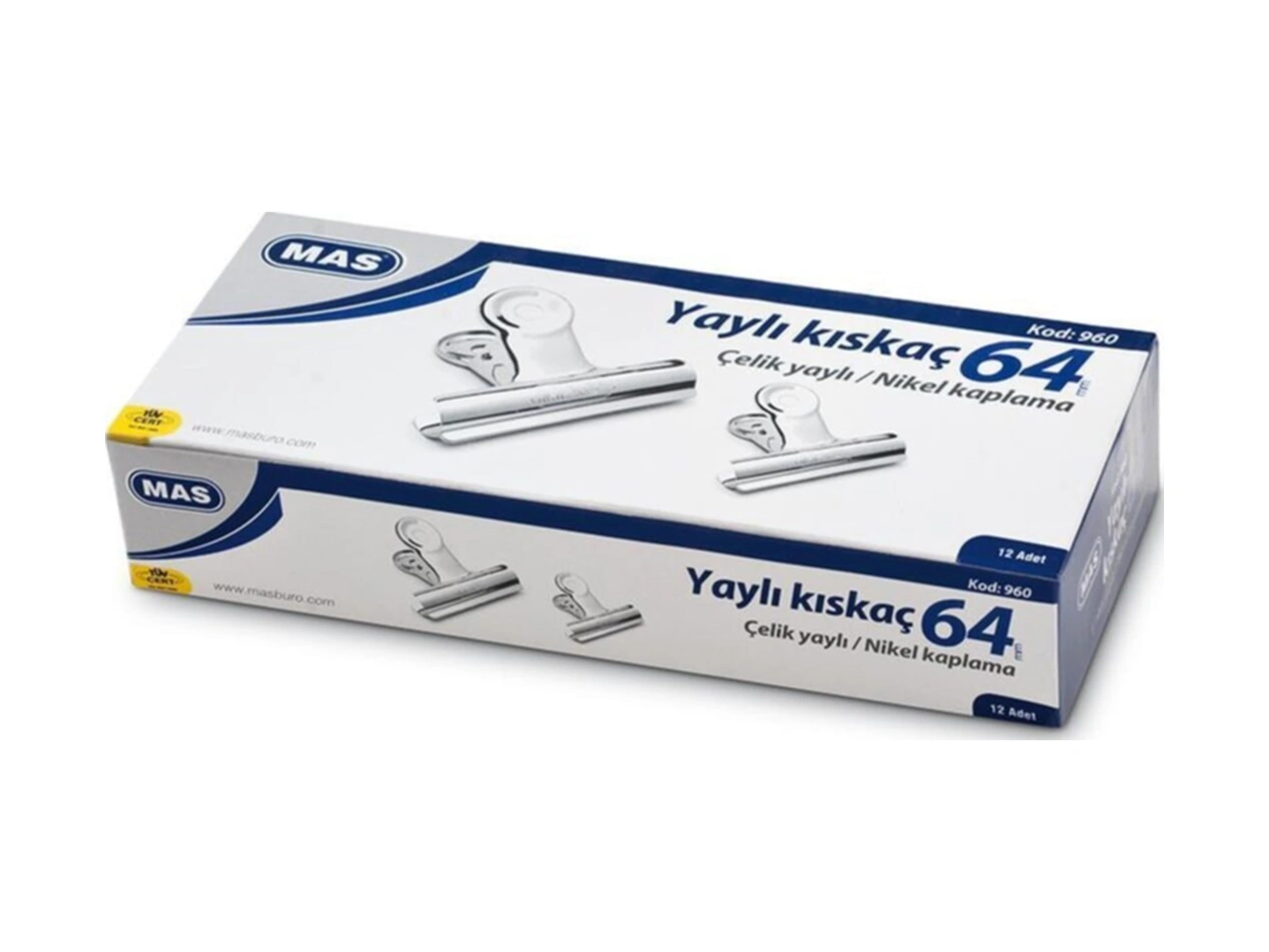 Beyaz 960 Metal Yaylı Kıskaç 64 Mm 1 Paket 12 Adet Beyaz 960 Metal Yaylı Kıskaç 64 Mm 1 Paket 12 Adet