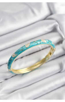 Mineli Pirinç Krem Ve Turkuaz Yaprak Motifli Gold Renk Kadın Kelepçe 5886 Belirtilmemiş Mineli Pirinç Krem Ve Turkuaz Yaprak Motifli Gold Renk Kadın Kelepçe 5886 Belirtilmemiş