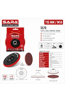 Sara S578 115 Mm Cırtlı Disk Zımpara Tabanı M14 Bağlantılı, Maksimum 8.500 Rpm, +1 Yedekli