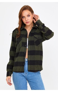 Cool Tarz Haki Kadın Slim Fit Düğmeli Yaka Çift Cepli Oduncu Ekose Gömlek Haki Haki Cool Tarz Haki Kadın Slim Fit Düğmeli Yaka Çift Cepli Oduncu Ekose Gömlek Haki Haki