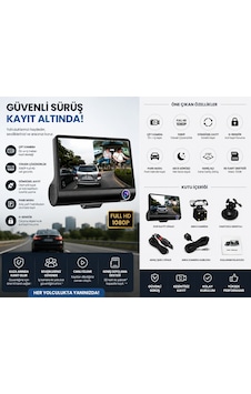 Full Hd 1080p Çift Kameralı Araç İçi Dvr Kayıt Kamerası G-sensör Gece Görüş Park Modu