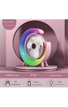Masaüstü Vantilatör Usb Şarjlı Rgb Led Işıklı 3 Kademeli 180 Ayarlanabilir Soğutucu Fan Pembe - 8912733197846 Masaüstü Vantilatör Usb Şarjlı Rgb Led Işıklı 3 Kademeli 180 Ayarlanabilir Soğutucu Fan Pembe - 8912733197846