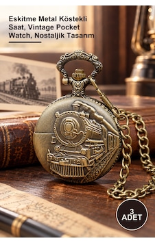 3 Adet Antika Tren Tasarımlı Köstekli Cep Saati Eskitme Metal Köstekli Saat, Vintage Pocket Watch, Nostaljik Tasarım Haki 3 Adet Antika Tren Tasarımlı Köstekli Cep Saati Eskitme Metal Köstekli Saat, Vintage Pocket Watch, Nostaljik Tasarım Haki