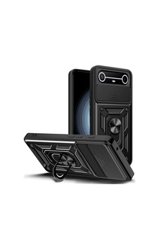 Caseonn Tecno Spark Slim 5g Kılıf Sürgülü Kamera Korumalı Yüzüklü Mıknatıslı Tank Kapak Siyah