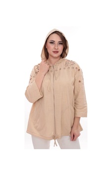 Lady Majestic Büyük Beden %100 Cotton Kapüşonlu Hırka Rahat Ve Şık Tasarım - 44462 Bej Lady Majestic Büyük Beden %100 Cotton Kapüşonlu Hırka Rahat Ve Şık Tasarım - 44462 Bej