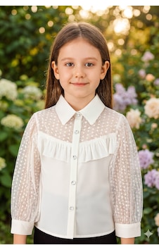 Elayza Kız Çocukları Için Puanlı Tül Garnili Beyaz Gömlek/ Okul Gömleği 311 Elayza Kız Çocukları Için Puanlı Tül Garnili Beyaz Gömlek/ Okul Gömleği 311