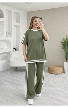İkales Kadın Kısa Kollu Bisiklet Yaka Çift Renk Şerit Detaylı Viskon Iki Iplik Bluz Ve Pantolon Ikili Takım Haki İkales Kadın Kısa Kollu Bisiklet Yaka Çift Renk Şerit Detaylı Viskon Iki Iplik Bluz Ve Pantolon Ikili Takım Haki