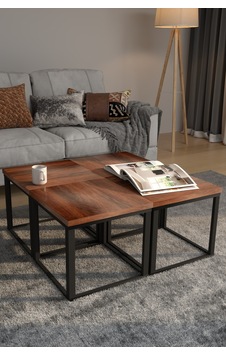 4'lü Kare Orta Sehpa Seti 88x88x40,7 Cm 28 Mm Tabla, Masif Ahşap Ayak Gri / Ceviz Ceviz 4'lü Kare Orta Sehpa Seti 88x88x40,7 Cm 28 Mm Tabla, Masif Ahşap Ayak Gri / Ceviz Ceviz