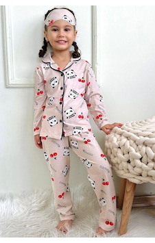 Kız Çocuk Yeni Sezon Düğmeli Pijama Takımı Panda Kiraz Desen Sütlü Kahve Renk Renkli Çok Renkli Kız Çocuk Yeni Sezon Düğmeli Pijama Takımı Panda Kiraz Desen Sütlü Kahve Renk Renkli Çok Renkli