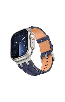 Apple Watch 7 45mm Uyumlu Kordon Kot Kumaş Tasarımlı Krd-153 Gümüş-mavi Apple Watch 7 45mm Uyumlu Kordon Kot Kumaş Tasarımlı Krd-153 Gümüş-mavi