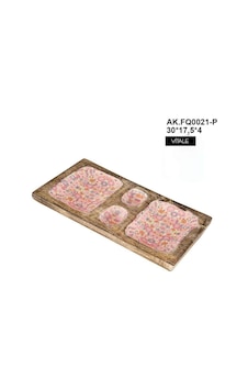 Vitale Şiva Çiçek Desenli Kare Tepsi Pembe Ak.Fq0021 P