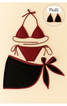 Fantezia Night Kadın Fuşya Siyah Pareolu Yandan Ve Boyundan Bağlamalı 3'lü Bikini Takımı Bordo Fantezia Night Kadın Fuşya Siyah Pareolu Yandan Ve Boyundan Bağlamalı 3'lü Bikini Takımı Bordo