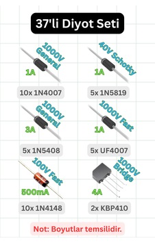 Diyot Seti Tht 6 Çeşit 37 Adet - 1n4007, 1n4148, 1n5819, 1n5408, Uf4007, Kbp410 Diyot Seti Tht 6 Çeşit 37 Adet - 1n4007, 1n4148, 1n5819, 1n5408, Uf4007, Kbp410