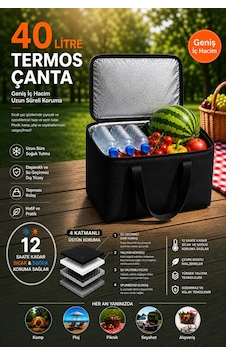 40 Litre Termos Çanta Yalıtımlı Plaj, Piknik, Kamp Ve Günlük Kullanıma Uygun Termal Çanta Siyah 40 Litre Termos Çanta Yalıtımlı Plaj, Piknik, Kamp Ve Günlük Kullanıma Uygun Termal Çanta Siyah