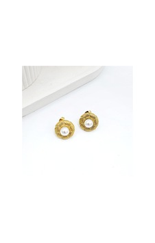Çelik İncili Minimal Vintage Küpe Gold