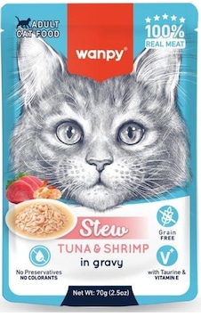 Wanpy Stew Gravy Pocuh Ton Balıklı Ve Karidesli Yetişkin Yaş Kedi Maması 70 Gr Wanpy Stew Gravy Pocuh Ton Balıklı Ve Karidesli Yetişkin Yaş Kedi Maması 70 Gr