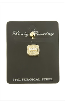 Kare - 450 - Baget Taşlı Göbek Piercing 1 - Csmo-tex - Adet Sarı