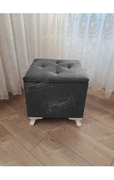 Lüks Sandıklı Tabure Puf 45 X 45 Cm Antrasit