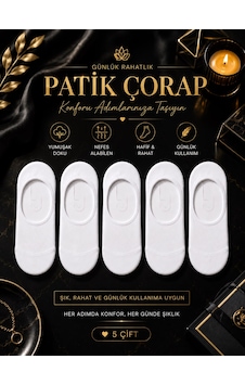 Çorap Vitrini Kadın Erkek 5 Çift Beyaz Patik Çorap Seti Pamuklu Nefes Alabilen Günlük Babet Çorabı