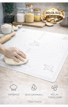 Tilbe Home Silikon Hamur Açma Yoğurma Matı Fırın Altlığı Ölçekli Mat Büyük Boy Beyaz 65x45cm Tilbe Home Silikon Hamur Açma Yoğurma Matı Fırın Altlığı Ölçekli Mat Büyük Boy Beyaz 65x45cm