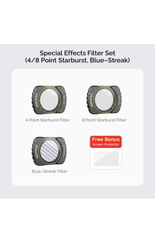 Movmax Specıal Effects Fılter Set For Djı Pocket 4/8 Poınt Starburst, Blue-streak 3 87-0018 Movmax Specıal Effects Fılter Set For Djı Pocket 4/8 Poınt Starburst, Blue-streak 3 87-0018