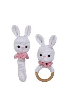 Bebegen Amigurumi Sevimli Beyaz Pembe Tavşan Diş Kaşıyıcı Çıngıraklı Organik Oyuncak 2'li Set Çok Renkli Bebegen Amigurumi Sevimli Beyaz Pembe Tavşan Diş Kaşıyıcı Çıngıraklı Organik Oyuncak 2'li Set Çok Renkli