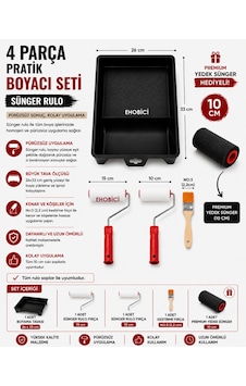 Ehobici 4 Parça Pratik Boyacı Seti Sünger Rulo - Premium Yedek Sünger Hediyeli Ehobici 4 Parça Pratik Boyacı Seti Sünger Rulo - Premium Yedek Sünger Hediyeli