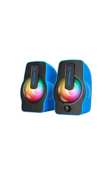 Mavi - Rgb Işıklı 1+1 Hoparlör Speakaer Set Usb Kablo 2.0 Multimedya - 6w