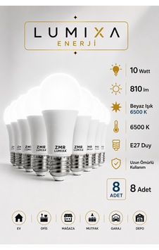10 Watt 810 Lm Beyaz Renk Ampul 8 Adet