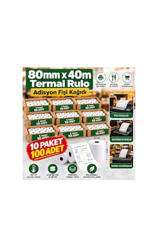 80x40 Adisyon Fişi Adisyon Kağıdı Yazıcı Rulosu Termal Rulo 10 Paket 100 Adet 80x40 Adisyon Fişi Adisyon Kağıdı Yazıcı Rulosu Termal Rulo 10 Paket 100 Adet