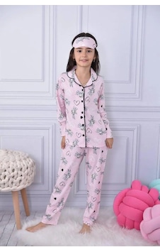 Lillypicca Kız Çocuk Desenli Pamuklu Önden Düğmeli Göz Bantlı Uzun Kol Pijama Takımı 9027 Somon Lillypicca Kız Çocuk Desenli Pamuklu Önden Düğmeli Göz Bantlı Uzun Kol Pijama Takımı 9027 Somon