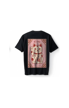 Bumeta Maneki Neko Şans Kedisi Baskılı Japon Tarzı Lucky Cat Graphic Streetwear Oversize Unisex Tişört T-shirt Siyah Bumeta Maneki Neko Şans Kedisi Baskılı Japon Tarzı Lucky Cat Graphic Streetwear Oversize Unisex Tişört T-shirt Siyah
