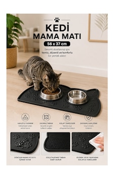 Kedi Beslenme Paspası Kedi Mama Matı Figürlü Yıkanabilir Kokusuz 56x37