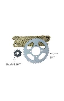 Zincir Dişli Takımı Performans Arka 38t -ön 16t Oringli Gold Zinc Zincir Dişli Takımı Performans Arka 38t -ön 16t Oringli Gold Zinc