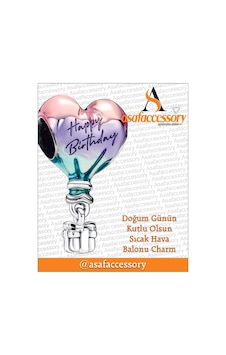 Doğum Günün Kutlu Olsun Sıcak Hava Balonu Charm Asafaccessory Pembe