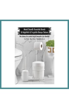 Trendexa Metal Standlı Yuvarlak Kovalı & Kağıtlıklı & Fırçalıklı Beyaz Banyo Takımı Mac Trendexa Metal Standlı Yuvarlak Kovalı & Kağıtlıklı & Fırçalıklı Beyaz Banyo Takımı Mac
