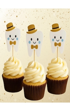Diş Temalı Cupcake Kürdan Süsü Diş Buğdayı Parti Süsü Pasta Üstü Kürdan Dekoru Baby Tooth Konsepti 8 Adet
