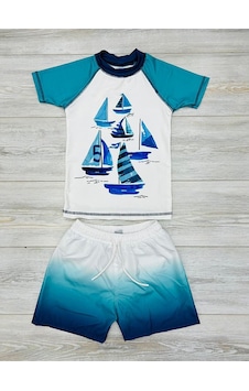 Deniz Şortu Ve Tshirtlü Ikili Takım Çocuk Plaj Pembe - Siyah Deniz Şortu Ve Tshirtlü Ikili Takım Çocuk Plaj Pembe - Siyah