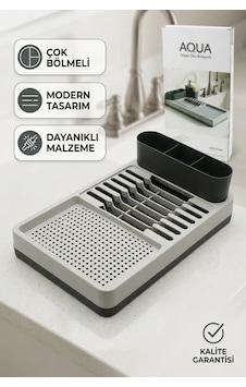 Gri Çok Bölmeli Tezgah Üstü Bulaşıklık Tabak Bardak Kurutmalık Kaşıklık Standı Gri Çok Bölmeli Tezgah Üstü Bulaşıklık Tabak Bardak Kurutmalık Kaşıklık Standı