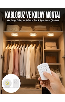 Led Lamba 3'lü Uzaktan Kumandalı Yapışkanlı Beyaz Işık Kopya Çokrenkli