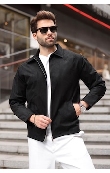 Madmext Siyah Polo Yaka Süet Erkek Ceket E7221 Madmext Siyah Polo Yaka Süet Erkek Ceket E7221