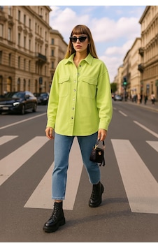 Banny Jeans Kadın Oversize Jean Gömlek Yeşil Banny Jeans Kadın Oversize Jean Gömlek Yeşil