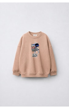 Fasardi Astro Bot Baskılı Oversize 3 İplik Şardonsuz Uzun Kollu Unisex Çocuk Sweatshirt Bej Fasardi Astro Bot Baskılı Oversize 3 İplik Şardonsuz Uzun Kollu Unisex Çocuk Sweatshirt Bej
