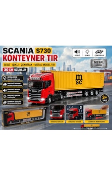 Scanıa S730 Msc Konteyner Tır 30 Cm Sesli Işıklı Çekbırak Metal Model Tır Gerçekçi Kırmızı Scanıa S730 Msc Konteyner Tır 30 Cm Sesli Işıklı Çekbırak Metal Model Tır Gerçekçi Kırmızı