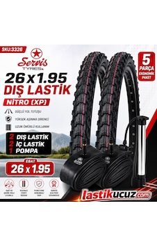 Servis 26x1.95 Dış Lastik Nitro Xp Ve İç Lastiği 2'şer Adet Takım Bisiklet Lastiği + 1 Adet Pompa
