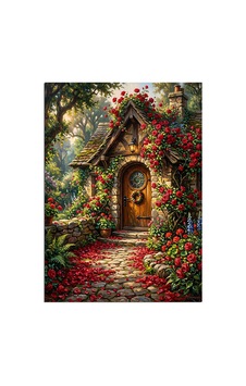 Güllü Kapılı Masal Evi Bahçesi Dekoratif Kanvas - Mdf Ahşap Tablo