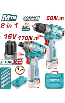 Total TOSLI240968E 16V Matkap + Darbeli Vidalama Makinesi Avantaj Set Total TOSLI240968E 16V Matkap + Darbeli Vidalama Makinesi Avantaj Set